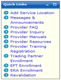 Provider Quick Links pod