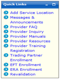 Provider Quick Links pod